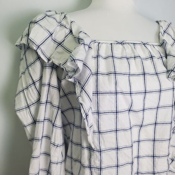 J. Crew Plaid Ruffle Off-Shoulder Blouse - Medium - Picture 3 of 8